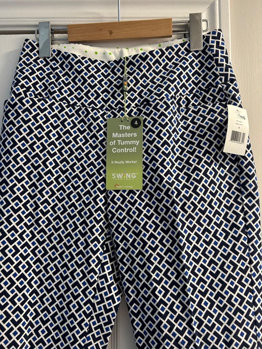 Swing Control Geometric Print Stretch Pants - Navy & White